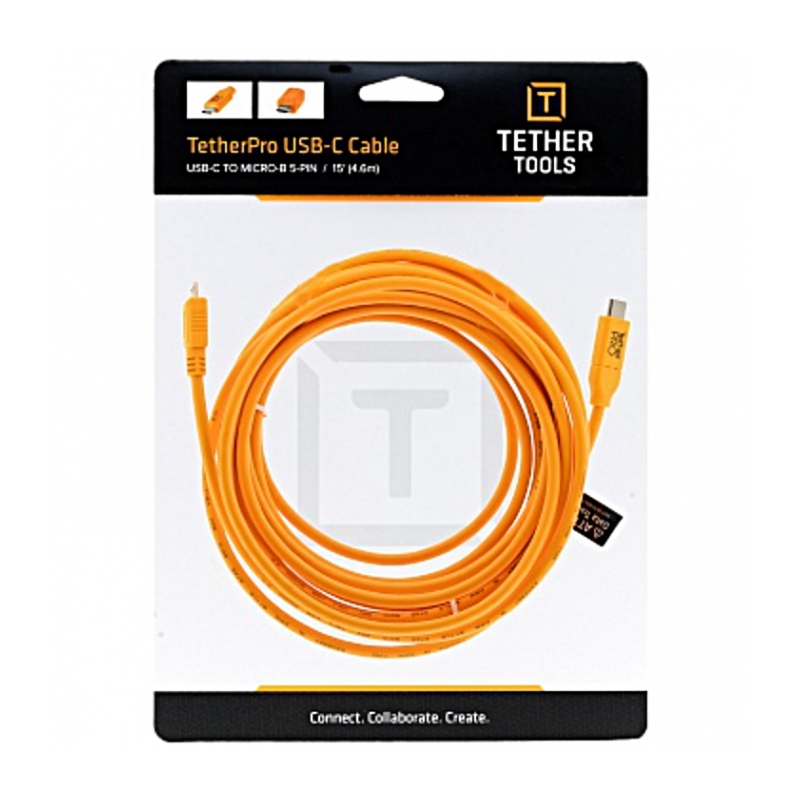 Кабель Tether Tools TetherPro USB-C to 2.0 Micro-B 5-Pin 4.6m Orange (CUC2515-ORG)
