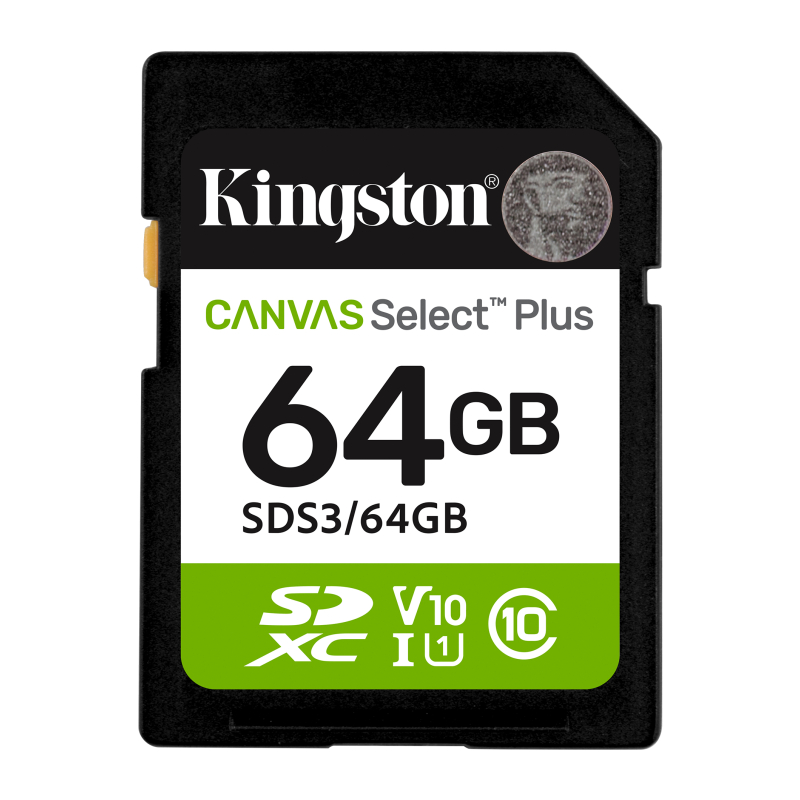 Карта памяти 64Gb Kingston Canvas Select Plus SDXC Gen3 UHS-I U1 V10 100 Mb/s SDS3/64GB