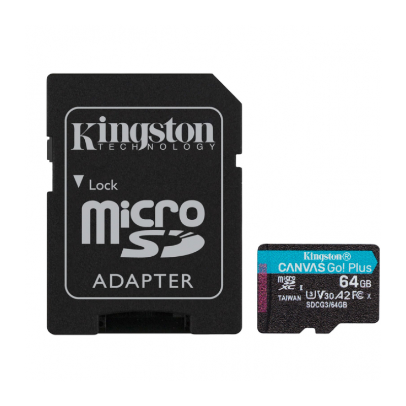 Карта памяти micro SDXC 64Gb Kingston Canvas Go Plus UHS-I U3 A2 + ADP (170/90 MB/s) SDCG3/64GB
