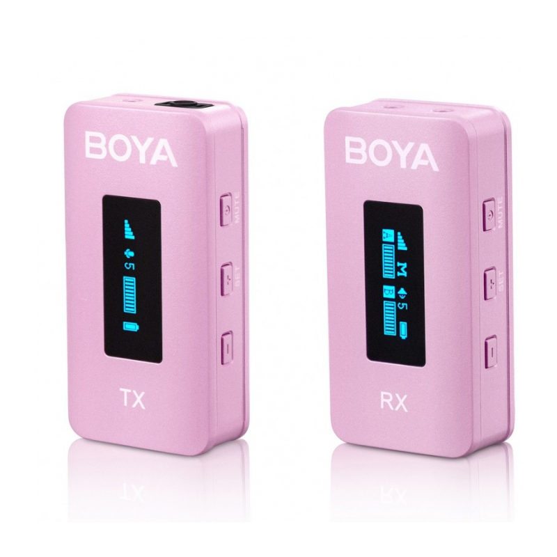 Boya BY-XM6-K1P Миниатюрная 2,4ГГц Двухканальная беспроводная система в зарядном кейсе Розовая