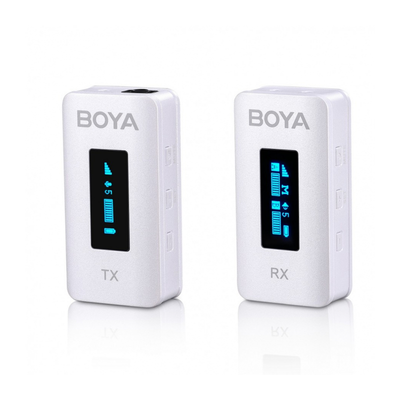 Boya BY-XM6-K1W Миниатюрная 2,4ГГц Двухканальная беспроводная система в зарядном кейсе Белая
