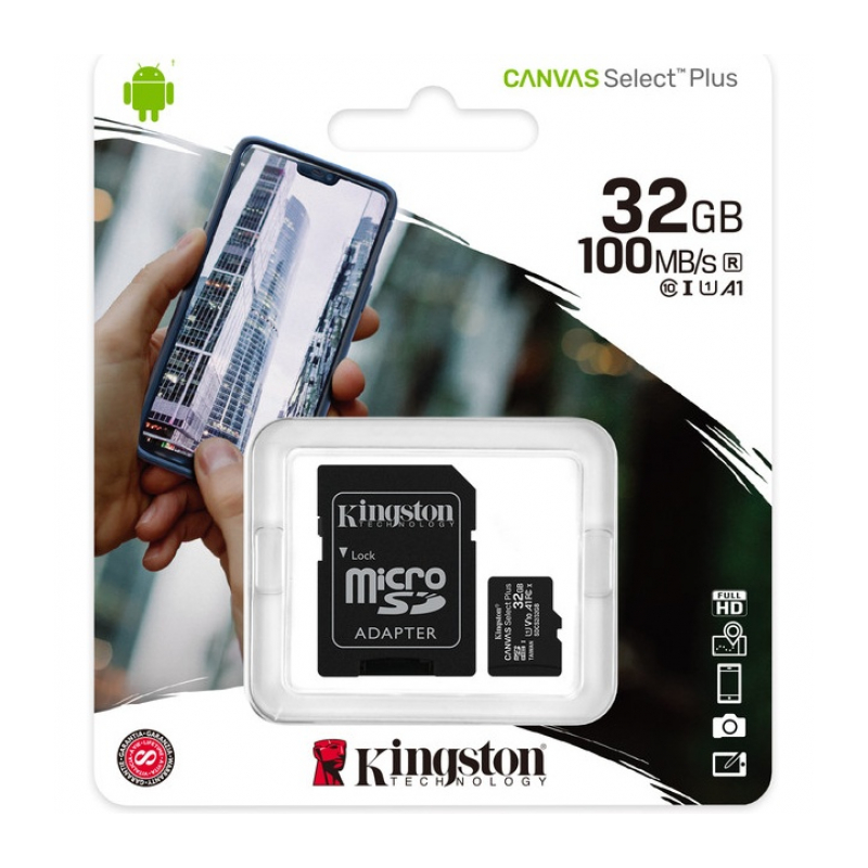 Карта памяти microSDXC 32GB Kingston Canvas Select Plus UHS-I U1 A1 + ADP (100/10 Mb/s)