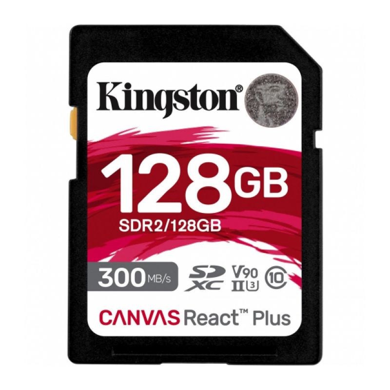Карта памяти 128Gb Kingston Canvas React Plus SDXC UHS-II U3 V90 (300/260 Mb/s) SDR2/128GB