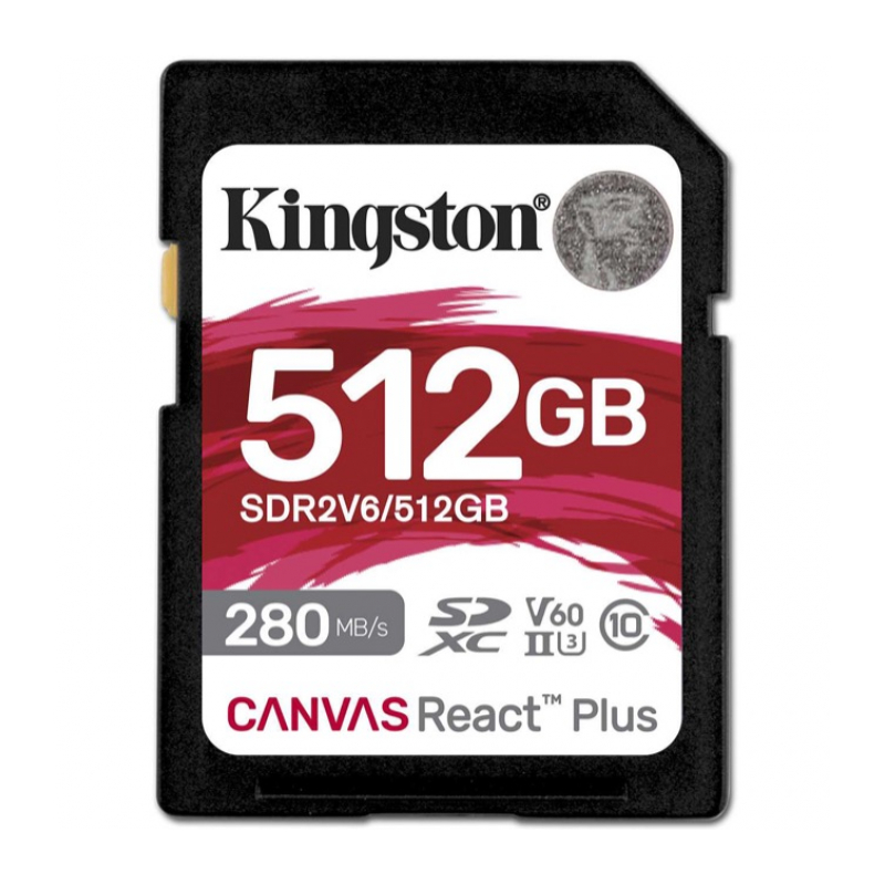 Карта памяти 512Gb Kingston Canvas React Plus SDXC UHS-II U3 V60 (280/150 Mb/s) SDR2V6/512GB
