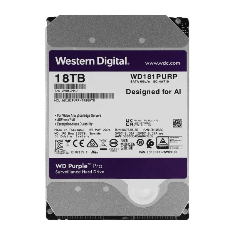 Жесткий диск WD 18TB SATA  6GB/S 512MB PURPLE PRO WD181PURP WDC 